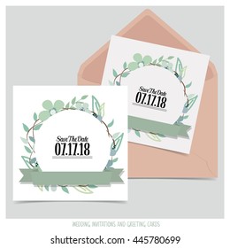 Wedding invitation card with romantic flower templates