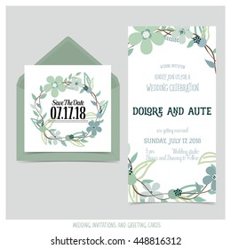 Wedding invitation card with romantic flower templates