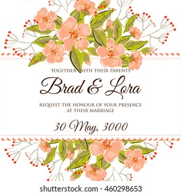 Wedding invitation card with romantic flower dog-rose