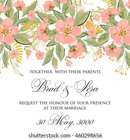 Wedding invitation card with romantic flower dog-rose