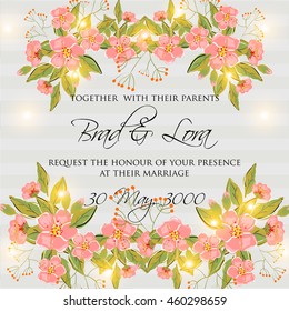 Wedding invitation card with romantic flower dog-rose