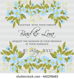 Wedding invitation card with romantic flower dog-rose
