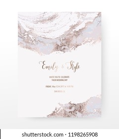 Wedding invitation card with rose gold agate slice gemstone texture. Wedding invitation card with rose gold agate slice gemstone texture.
