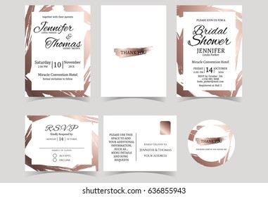 Wedding Invitation Card with Rose Gold Color tone. Bridal Shower Invitation Card. rsvp card .Thank you sticker.Vector/Illustration