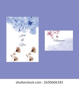 wedding invitation card rose template. Watercolor card with gold frame texture, geometric, colorful floral, leaves. Floral vector with cherry blossom background