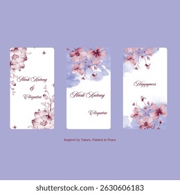 wedding invitation card rose template. Watercolor card with gold frame texture, geometric, colorful floral, leaves. Floral vector with cherry blossom background