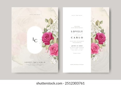 Tarjeta de invitación de boda con decoración de flores de rosas	