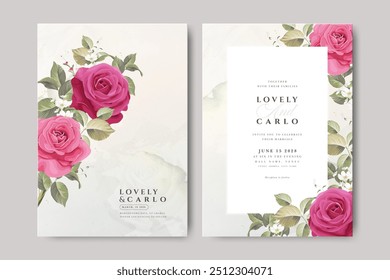 Tarjeta de invitación de boda con decoración de flores de rosas	