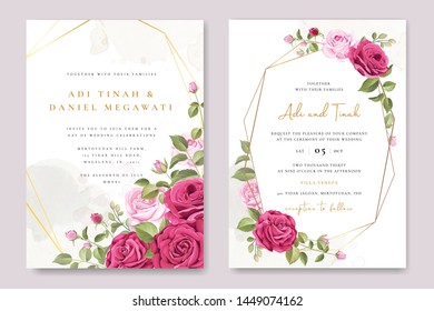 wedding invitation card with roses frame template 