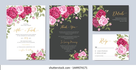 wedding invitation card with roses frame template 