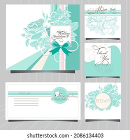 wedding invitation card with roses in pastel colors