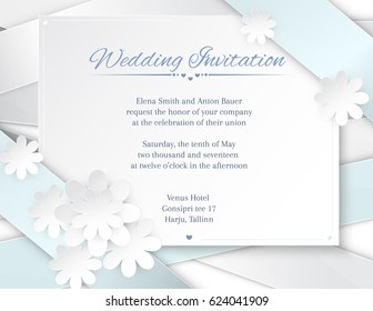 Wedding invitation card with satin ribbons.