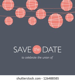 wedding invitation card, save the date, balloons paper lamps, wedding background illustration vector