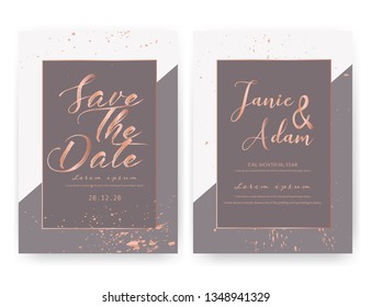 Wedding invitation card, Save the date wedding card, Modern card design with golden geometric and brush stroke, Vector illustration.