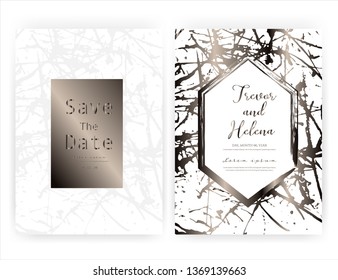 Wedding invitation card, Save the date wedding card, Modern card design with golden geometric and brush stroke, Vector illustration.
