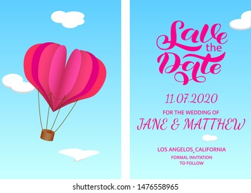 Wedding invitation card. Save the date lettering. Vector illustration