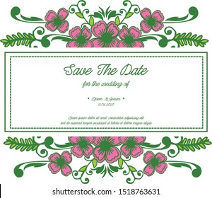 Wedding invitation card save the date design with decorative of pink flower frame elegant. Vector