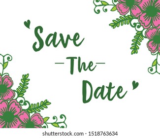 Wedding invitation card save the date design with decorative of pink flower frame elegant. Vector