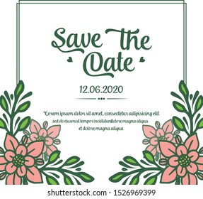 Wedding invitation card, save the date, with decoration element of green leafy flower frame. Vector
