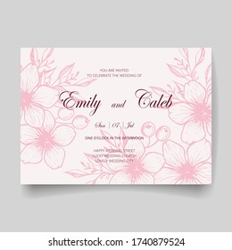 Einladungskarte Hochzeit, speichern Sie das Datum mit Blumen, Blättern und Ästen.