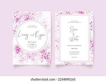 Wedding invitation card, save the date with watercolor , pink ink