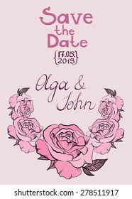 Wedding invitation card. Save the date with roses