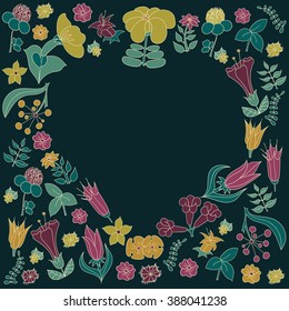 Wedding Invitation Card. Save the Date. Floral Retro Card in vector. Tropical flowers. Spring background