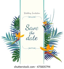 Wedding invitation card. Save the date. Colorful vector illustration.