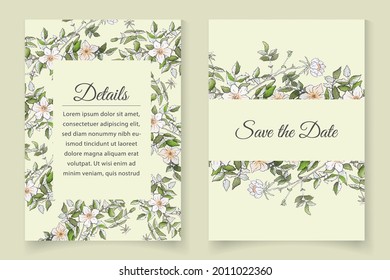 Wedding invitation card set with beautiful watercolor floral