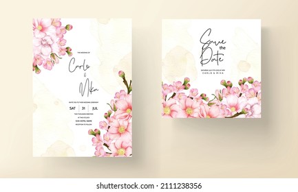 wedding invitation card set with beautiful pink flower