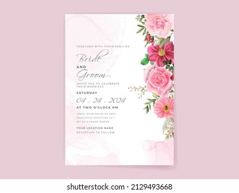 wedding invitation card set with beautiful pink flowers design