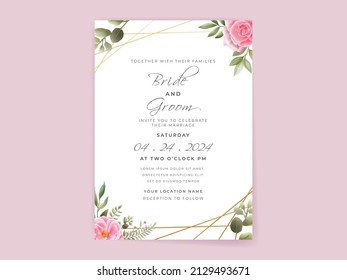 wedding invitation card set with beautiful pink flowers design