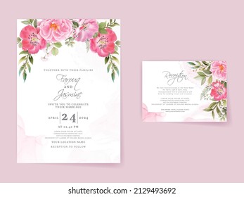 wedding invitation card set with beautiful pink flowers design