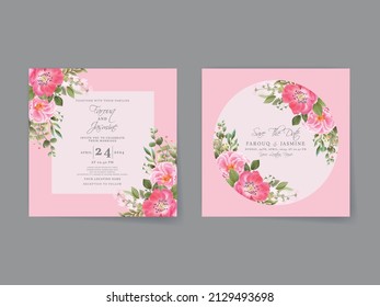 wedding invitation card set with beautiful pink flowers design