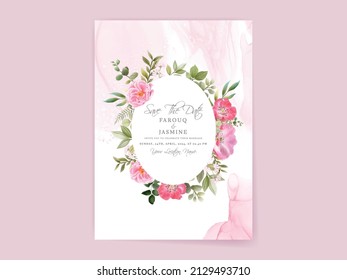 wedding invitation card set with beautiful pink flowers design