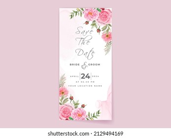 wedding invitation card set with beautiful pink flowers design