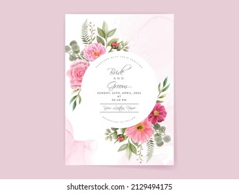 wedding invitation card set with beautiful pink flowers design