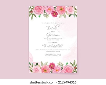 Hochzeitseinladungskarte mit schönem rosafarbenem Blumendesign