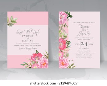 wedding invitation card set with beautiful pink flowers design