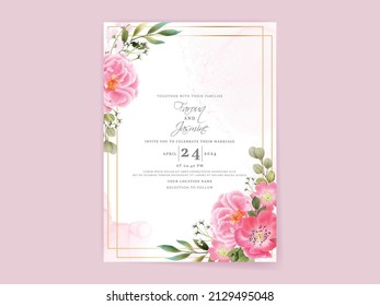 wedding invitation card set with beautiful pink flowers design