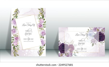 wedding invitation card set with a beautiful flowers design eps vector