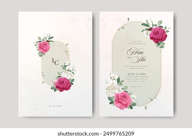 wedding invitation card set with beautiful roses flowers design	