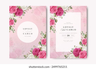 Tarjeta de invitación de boda con hermosas rosas flores diseño	