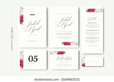 Conjunto de cartão de convite casamento coleção com belo design floral