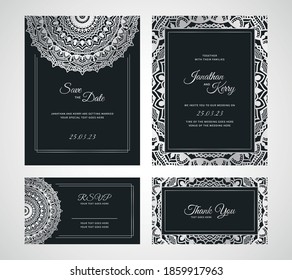 Wedding invitation card set with floral abstract background template