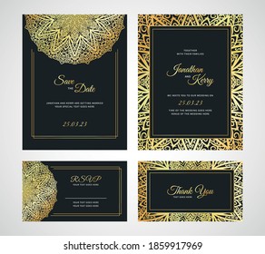 Wedding invitation card set with floral abstract background template