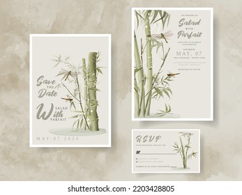 wedding invitation card set with hand drawn bamboo illustration