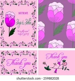  Wedding invitation card set with hand drawn flowers