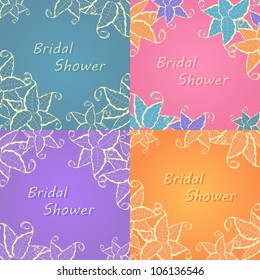 Wedding Invitation Card Set with Leaf Silhouettes Background. Bridal Shower Vintage Brochure.