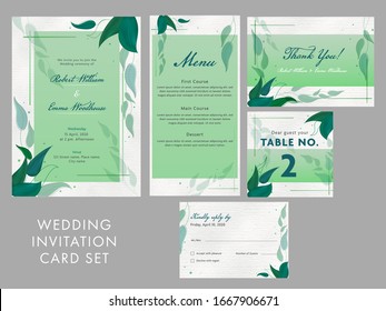 Wedding Invitation Card Set Like as Menu Details, Thank You, Table Number and Kindly Reply or RSVP Card.